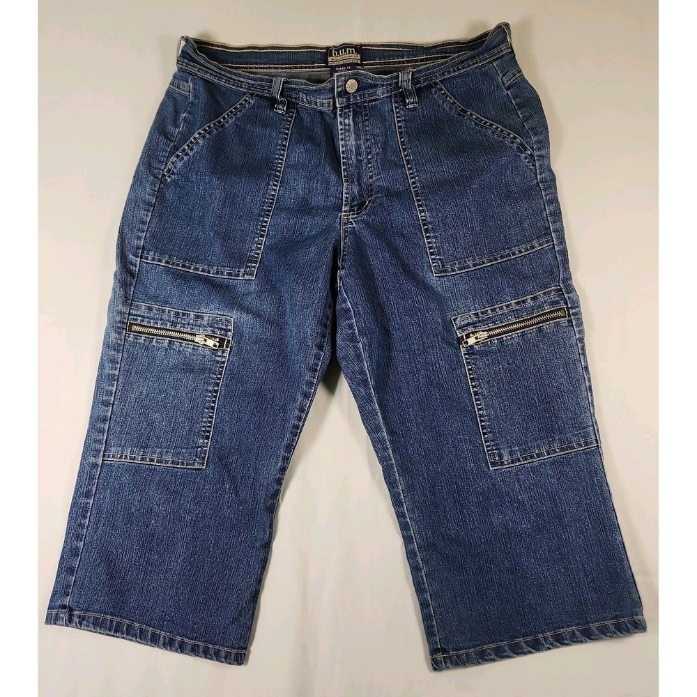 Bum Equipment Capri Jeans Women 14 Denim Missy Med Blue Slash Pockets